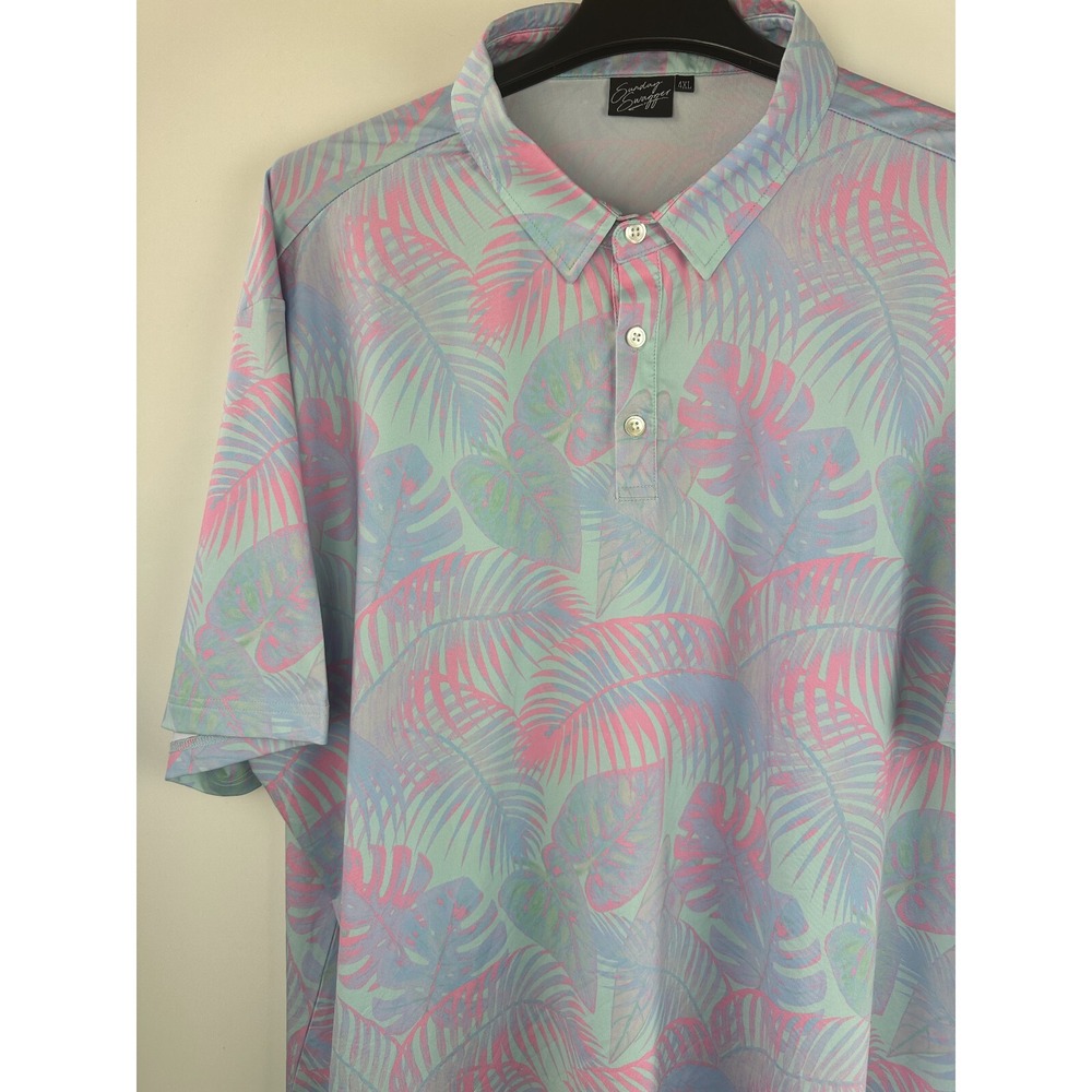 Sunday Swagger Fiji Polo Shirt Golf Tropical Aloha Palm Floral Men's Size 4XL - Picture 3 of 13